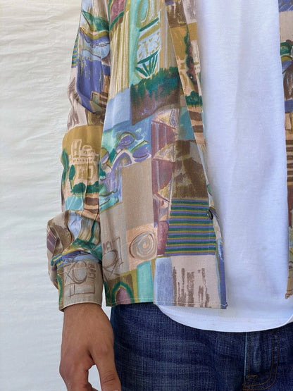 Vintage 90s Zazzi Men’s Button Up Printed Shirt - XL - Balagan Vintage Full sleeve Shirt 90s, full sleeve shirt, mens shirt, printed shirt, Ramez