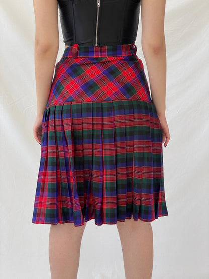 Vintage ABONE Giyim Plaid Pleated Red Wool Blend Midi Drop Waist Skirt - M - Balagan Vintage Midi Skirt Ayah, midi skirt, plaid, plaid skirt, striped, winter