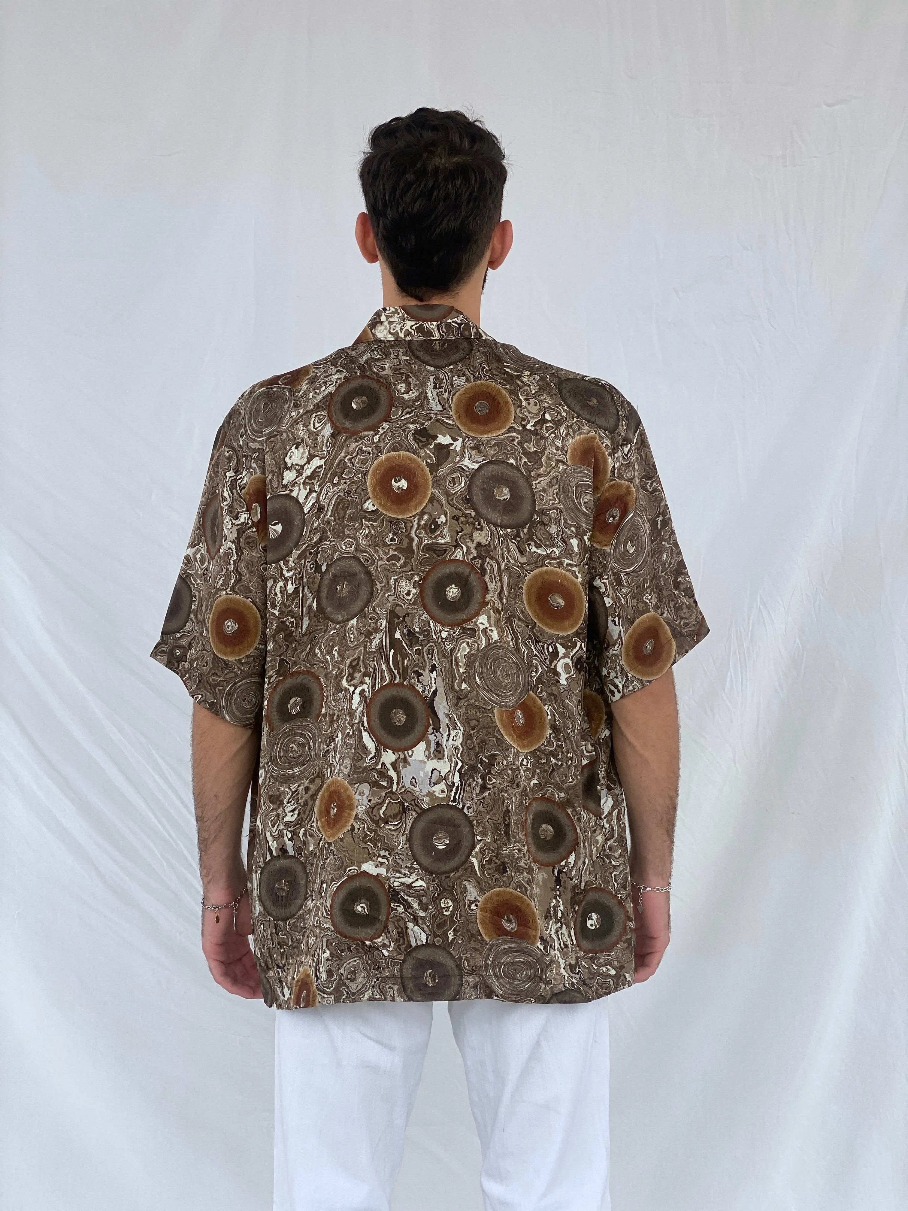 Vintage Alan Stuart Brown Swirly Silk Shirt Size L - Balagan Vintage Half Sleeve Shirt 90s, Awsam, half sleeve shirt, mens shirt, printed shirt, printed silk shirt, silk shirt