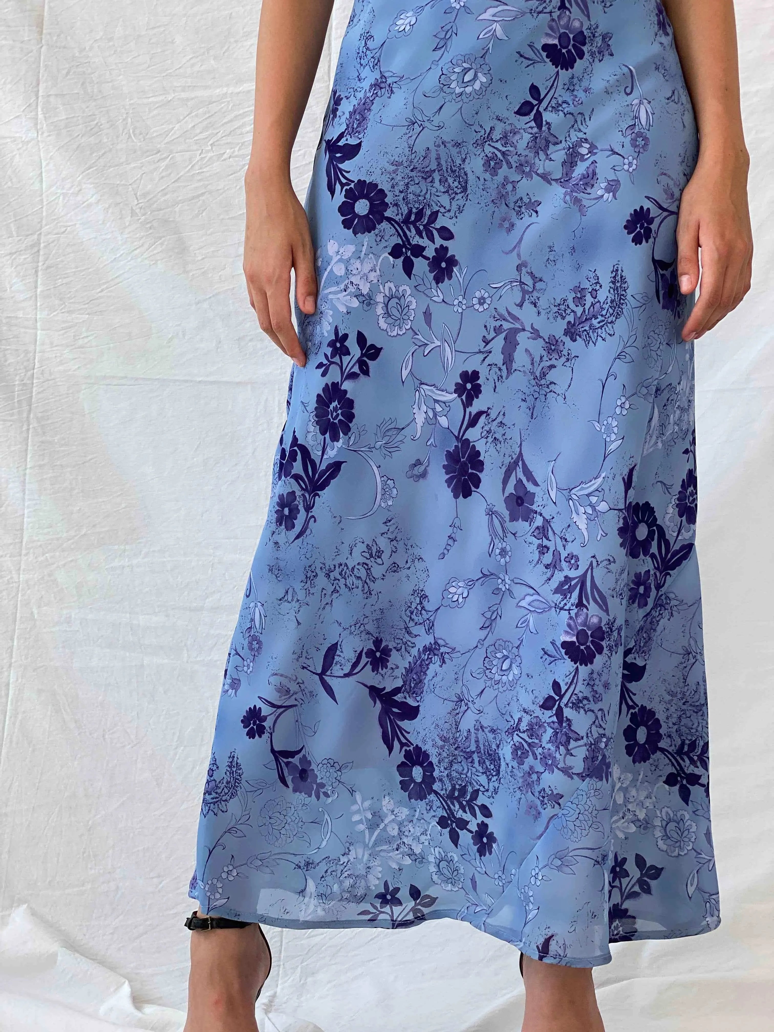 Vintage All That Jazz Blue & Navy Floral Sleeveless Maxi Dress - S - Balagan Vintage Maxi Dress 00s, 90s, Deals, maxi dress, Mira, Wedding Guest