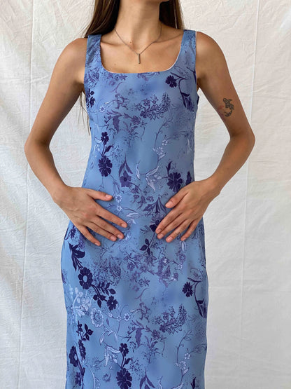 Vintage All That Jazz Blue & Navy Floral Sleeveless Maxi Dress - S - Balagan Vintage Maxi Dress 00s, 90s, Deals, maxi dress, Mira, Wedding Guest