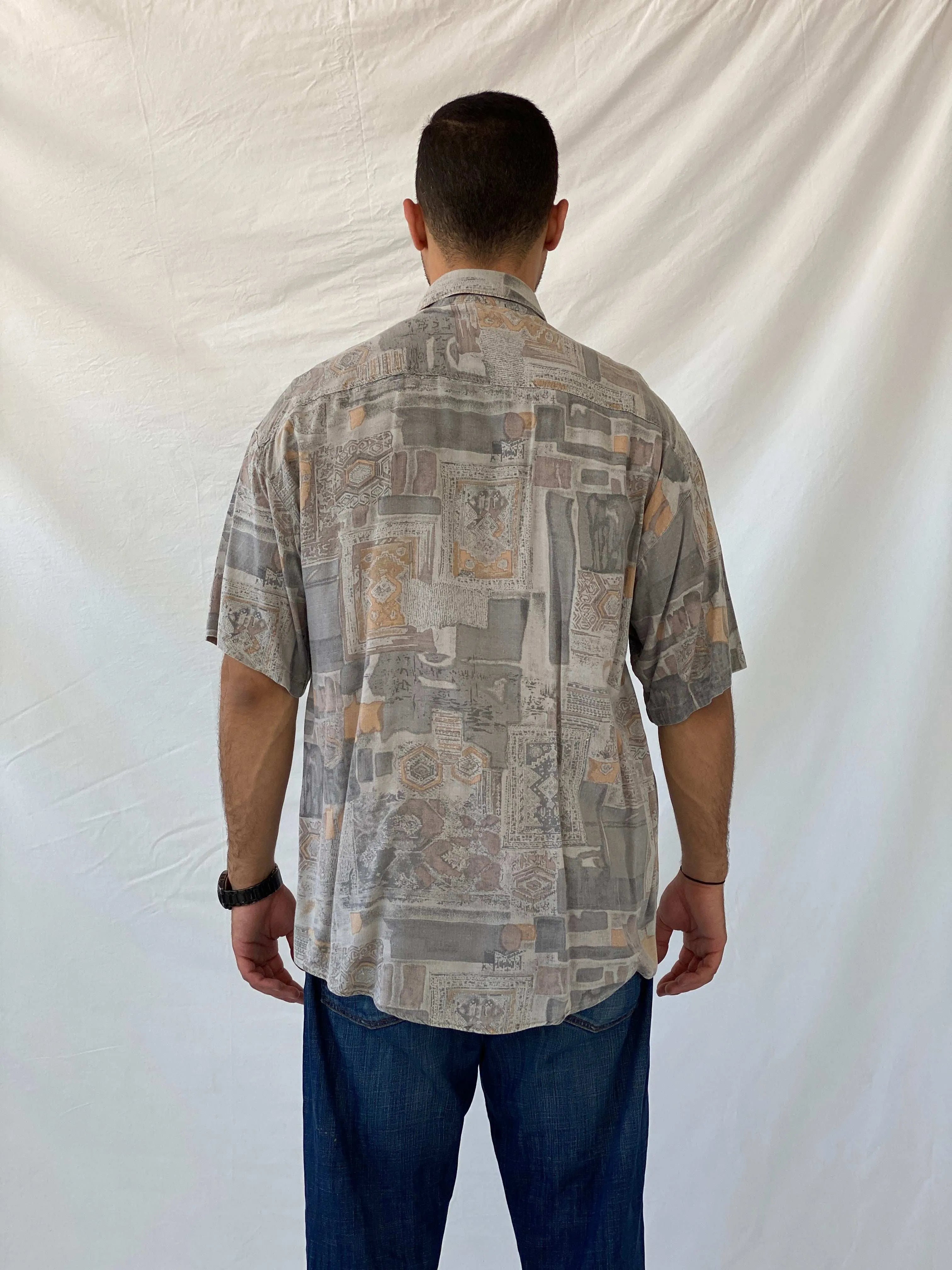 Vintage Anchor Blue Men‘s Button Up Printed Shirt - L - Balagan Vintage Half Sleeve Shirt 90s, half sleeve shirt, mens shirt, printed shirt, Ramez