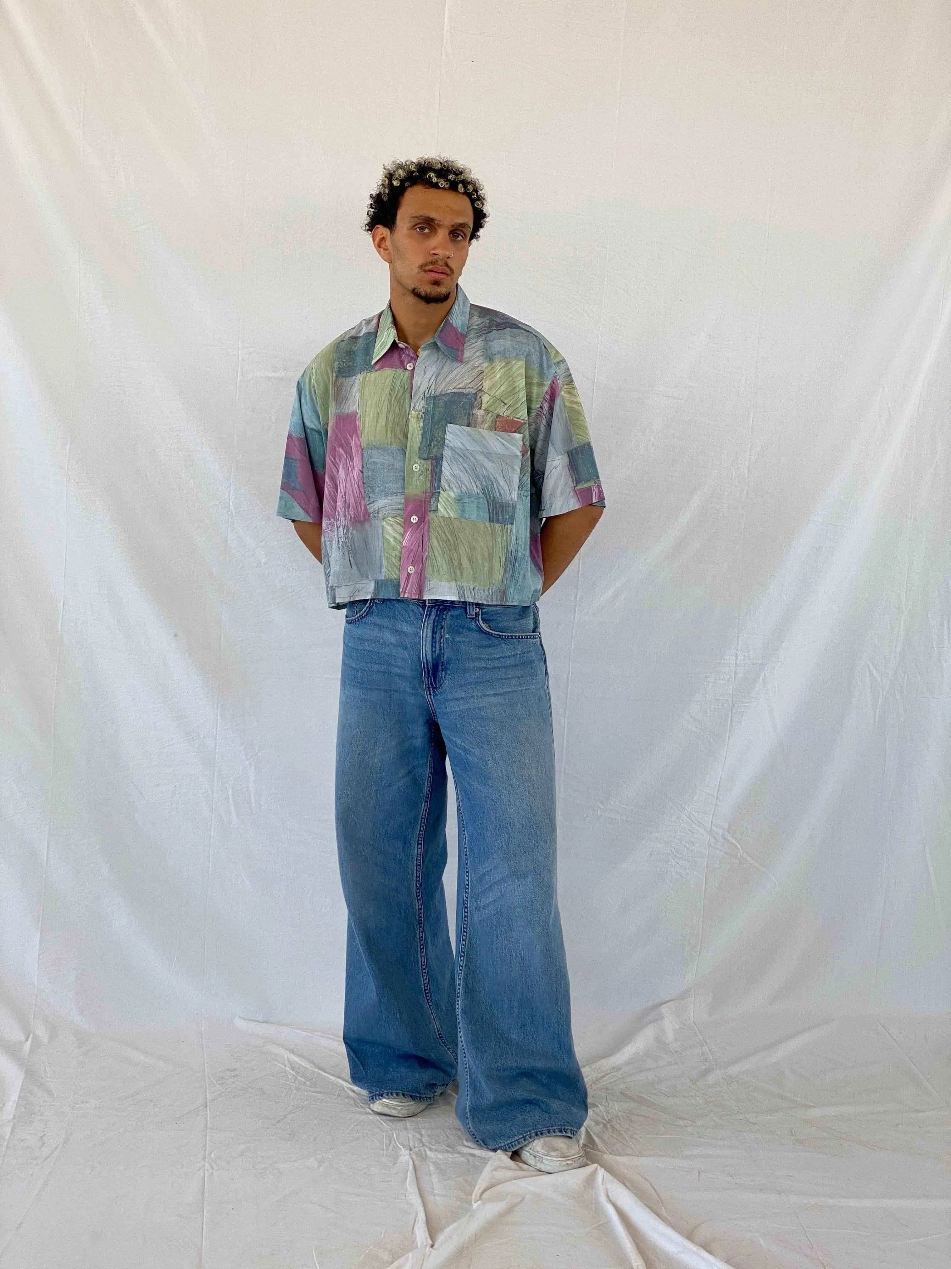 Vintage Angelo Ritrico Cropped Shirt - Balagan Vintage Half Sleeve Shirt 00s, 90s, Abdullah, half sleeve shirt, men