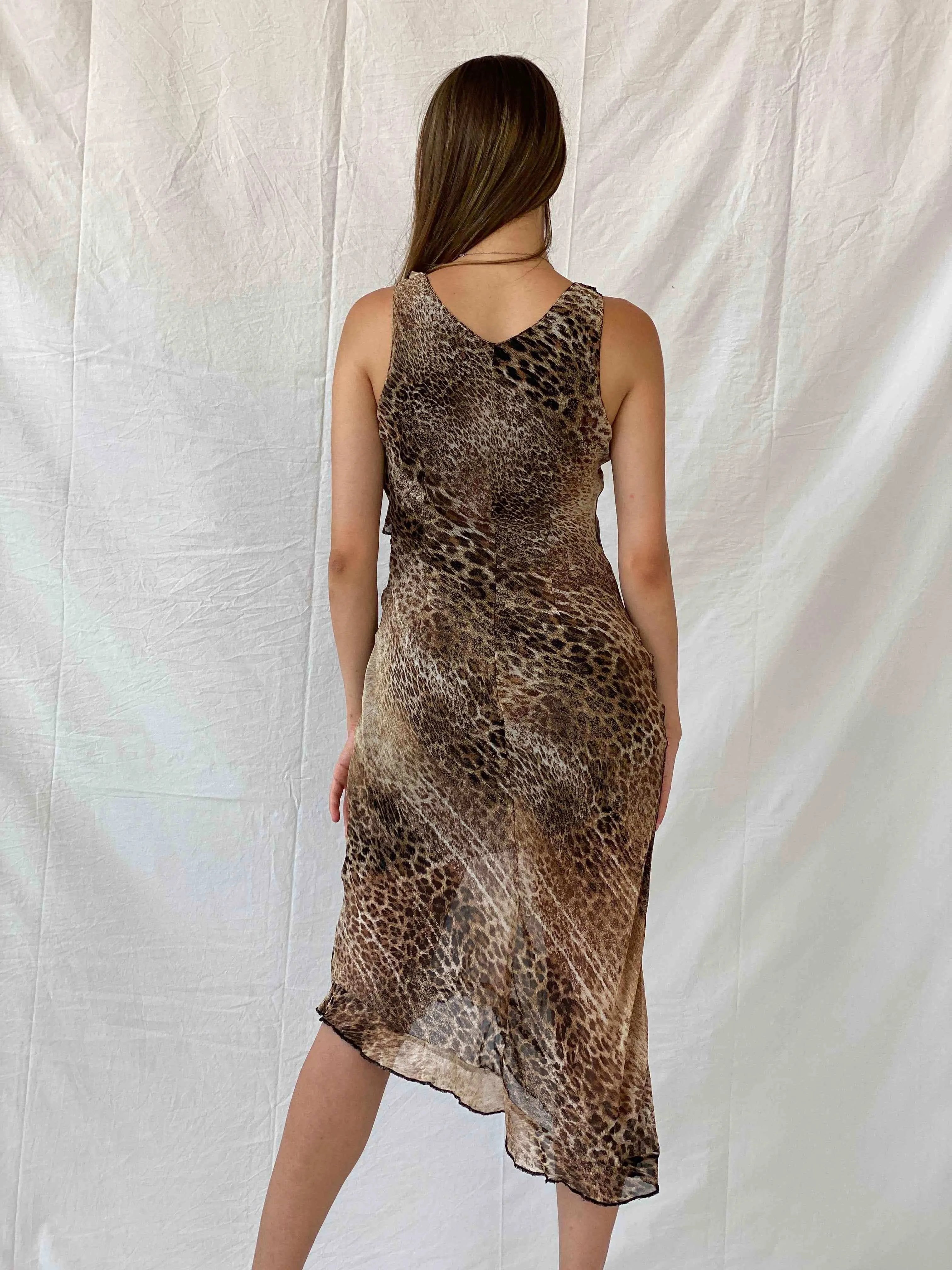 Vintage Anna Rossi Leopard Print Sleeveless Midi Dress - M - Balagan Vintage Midi Dress 00s, 90s, Deals, dress, midi dress, Mira