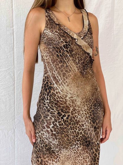 Vintage Anna Rossi Leopard Print Sleeveless Midi Dress - M - Balagan Vintage Midi Dress 00s, 90s, Deals, dress, midi dress, Mira