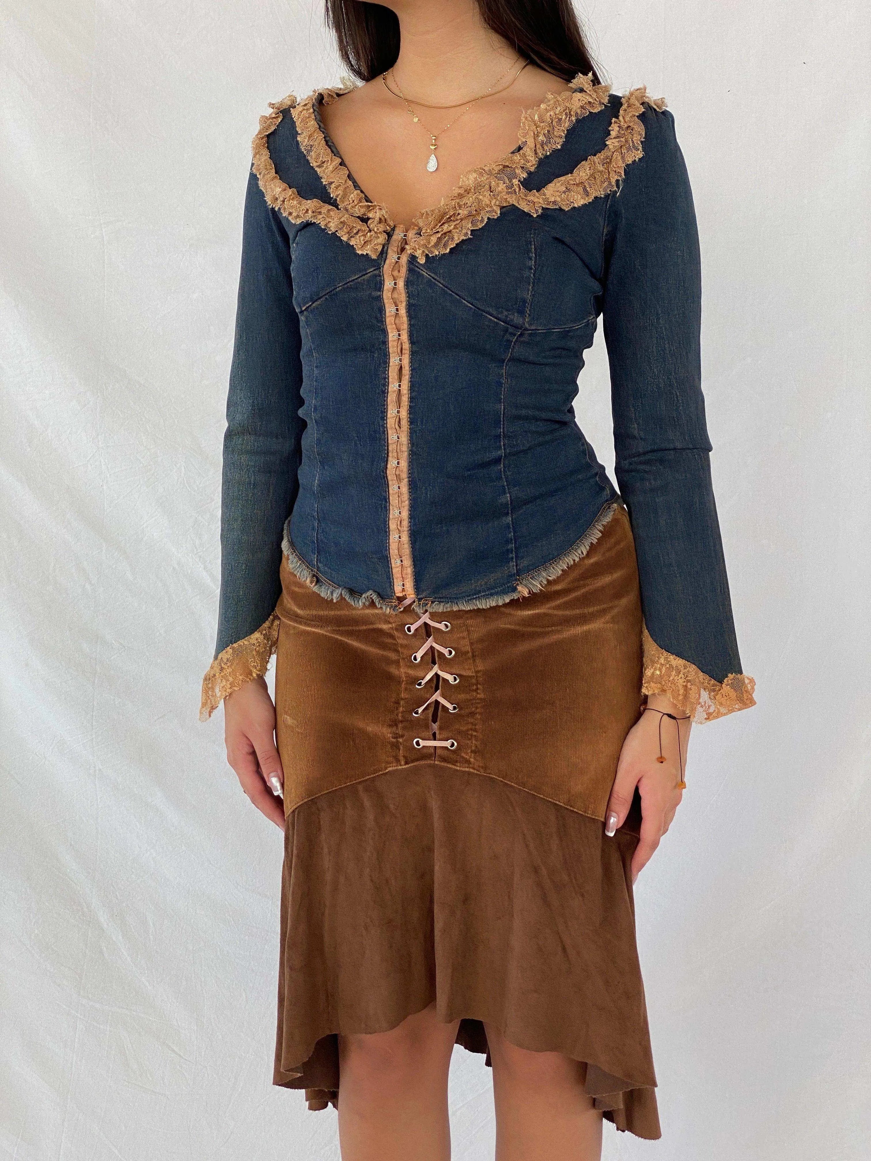 Vintage Armor Jeans Corset Denim Top - Balagan Vintage Full Sleeve Top 00s, 90s, corset, denim, denim top, full sleeve top, Rama