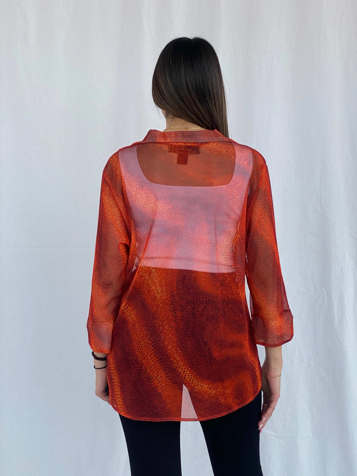 Vintage Ashley Stewart Orange Mesh Shirt Size L/XL - Balagan Vintage Full Sleeve Shirt 90s, full sleeve shirt, Juana, mesh, women skirt
