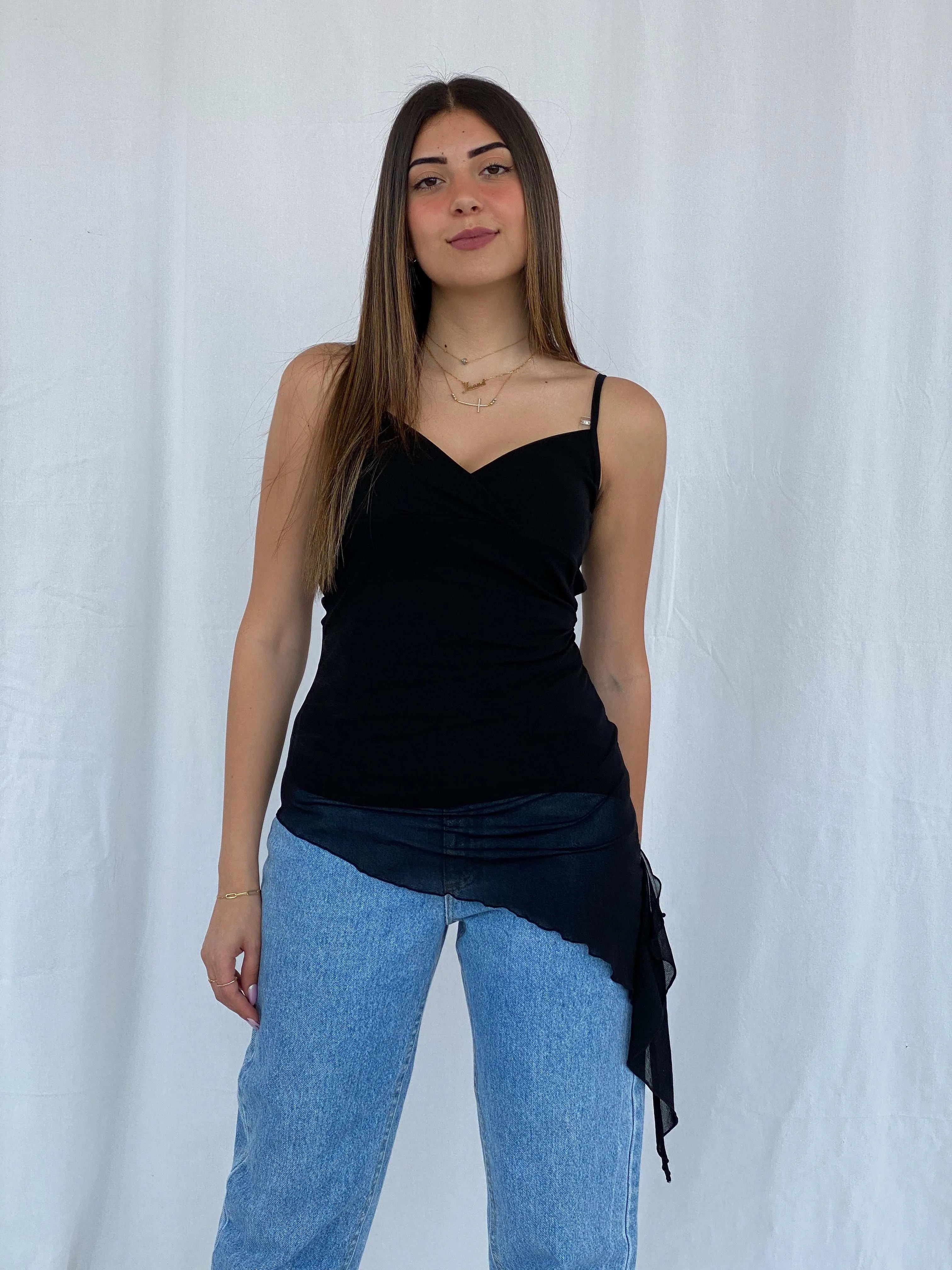 Vintage Asymmetric Black Cami Top Size M - Balagan Vintage Sleeveless Top 90s, consignment, halter top, Juana, women top