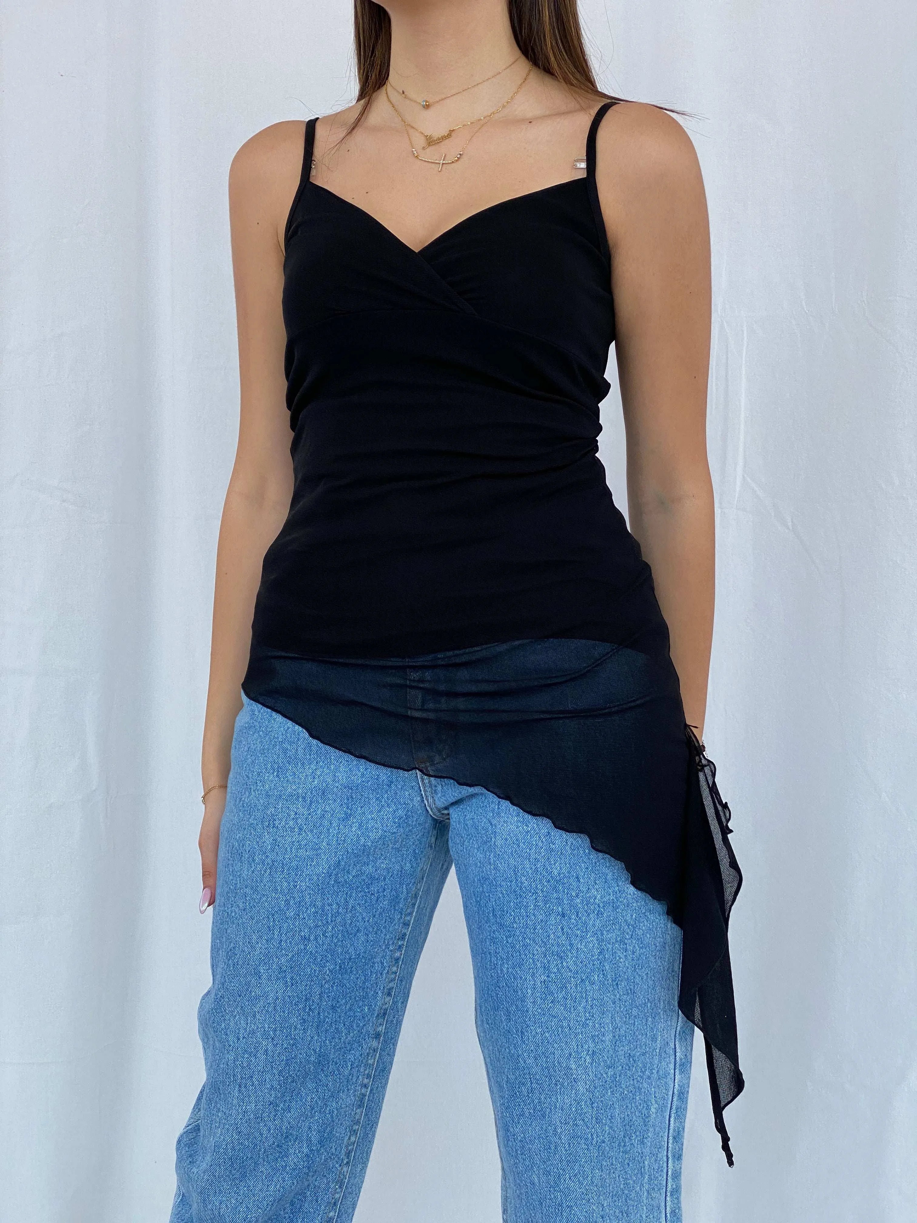 Vintage Asymmetric Black Cami Top Size M - Balagan Vintage Sleeveless Top 90s, consignment, halter top, Juana, women top