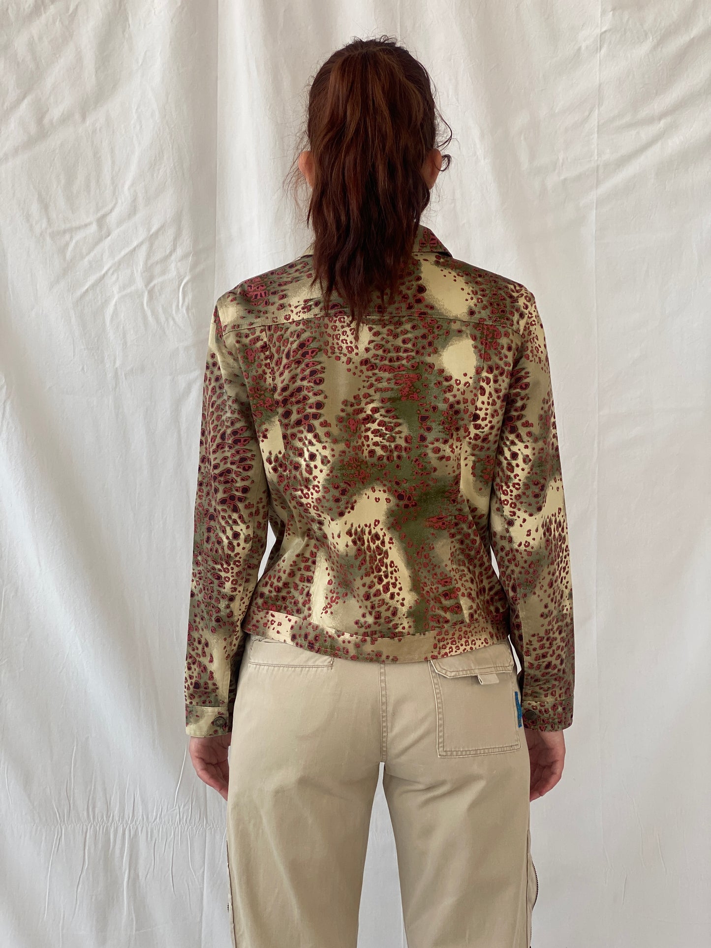 Vintage August Silk Logic Beige Red Animal Print Light Cotton Jacket - M - Balagan Vintage Jacket 00s, Ayah, blazer, Coats&Jackets, consignment, denim, full sleeve blazer, Tasnim, winter, Women's Blazers