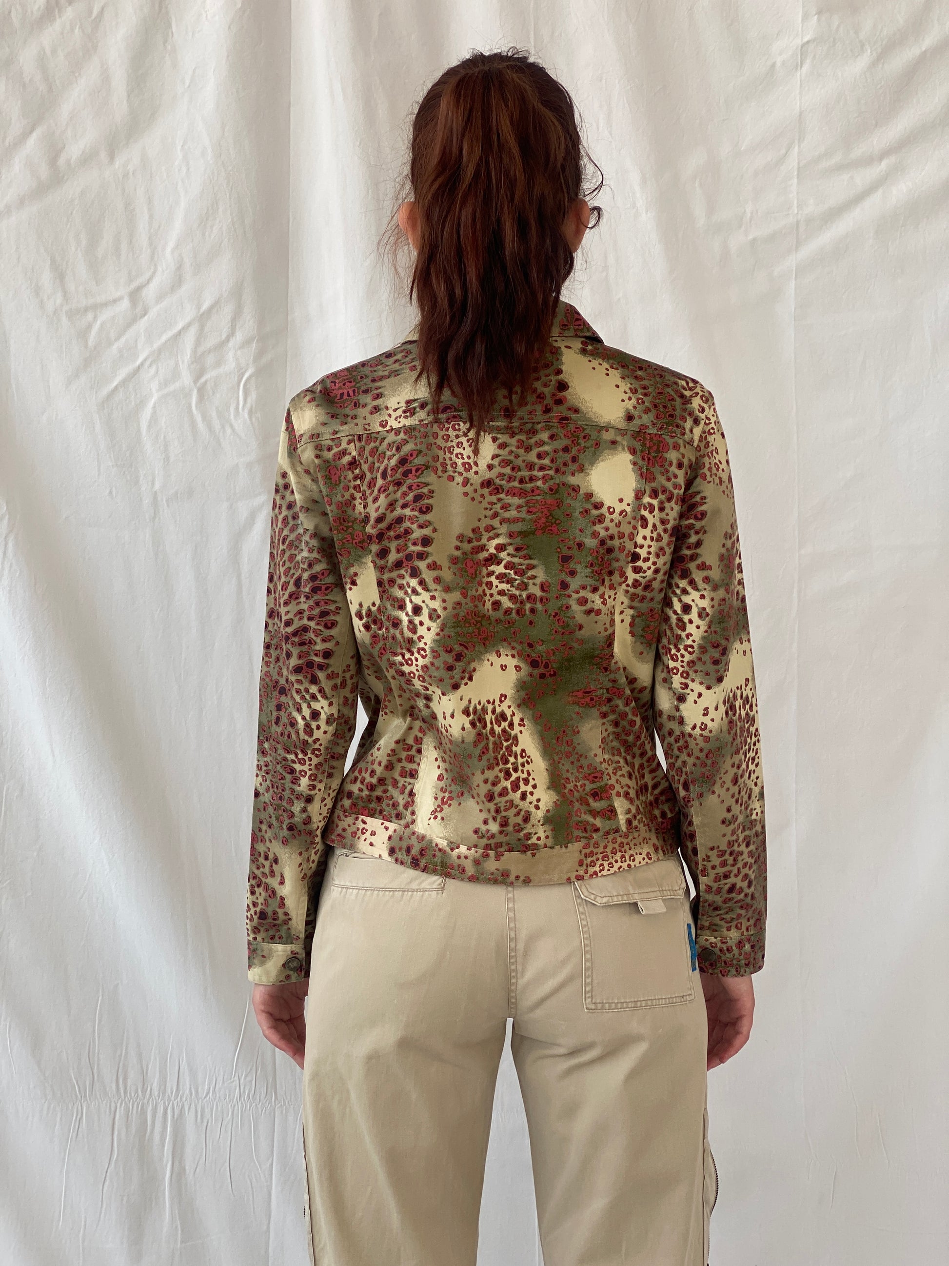 Vintage August Silk Logic Beige Red Animal Print Light Cotton Jacket - M - Balagan Vintage Jacket 00s, Ayah, blazer, Coats&Jackets, consignment, denim, full sleeve blazer, Tasnim, winter, Women's Blazers