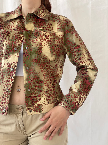Vintage August Silk Logic Beige Red Animal Print Light Cotton Jacket - M - Balagan Vintage Jacket 00s, Ayah, blazer, Coats&Jackets, consignment, denim, full sleeve blazer, Tasnim, winter, Women's Blazers