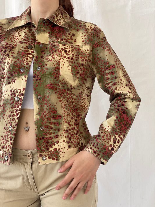 Vintage August Silk Logic Beige Red Animal Print Light Cotton Jacket - M - Balagan Vintage Jacket 00s, Ayah, blazer, Coats&Jackets, consignment, denim, full sleeve blazer, Tasnim, winter, Women's Blazers