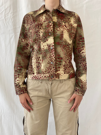 Vintage August Silk Logic Beige Red Animal Print Light Cotton Jacket - M - Balagan Vintage Jacket 00s, Ayah, blazer, Coats&Jackets, consignment, denim, full sleeve blazer, Tasnim, winter, Women's Blazers