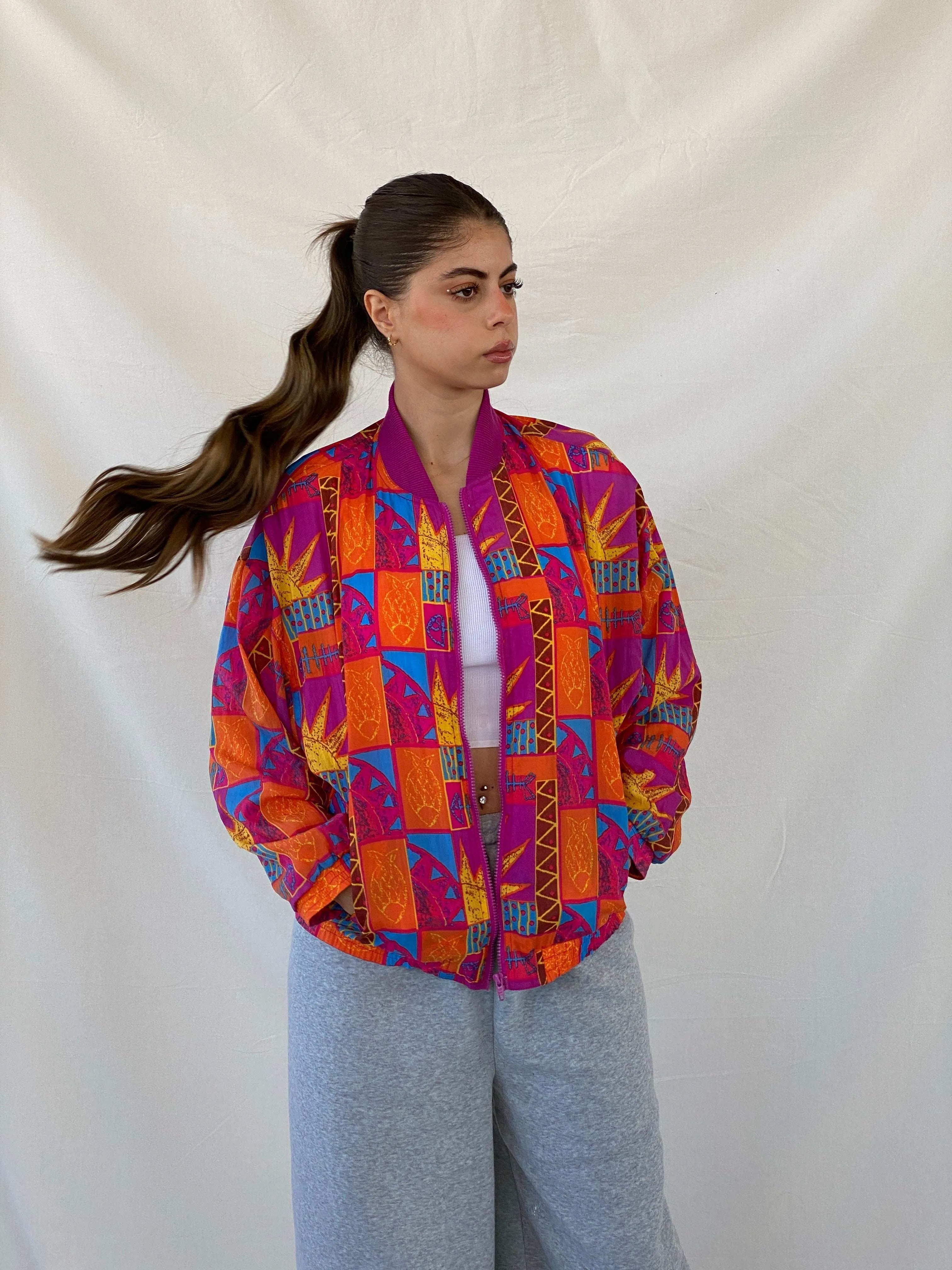 Vintage AVIAT SPORTIF Multicolor Crazy Print Windbreaker Jacket - S - Balagan Vintage Windbreaker Jacket 00s, Mira, vintage, vintage windbreaker, windbreaker, windbreaker jacket, women
