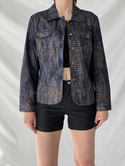 Vintage Bamboo Traders Petite Metallic Denim Snake Print Women’s Buttoned Blazer Jacket - L - Balagan Vintage Denim Jacket 00s, Ayah, Coats&Jackets, denim, denim jacket, winter, Women's Denim Jackets
