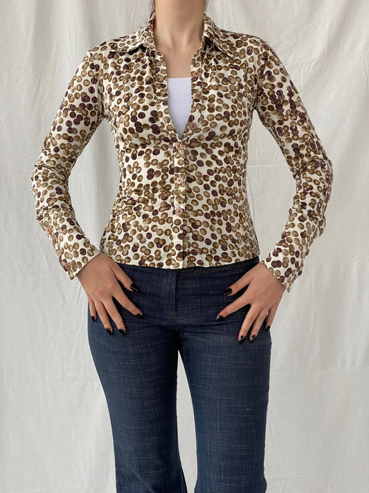 Vintage B&Z Fashion Tennis Ball Graphic Buttoned Women’s Long Sleeve Shirt - S - Balagan Vintage Full sleeve Shirt 00s, Ayah, full sleeve shirt, shirt, women shirt