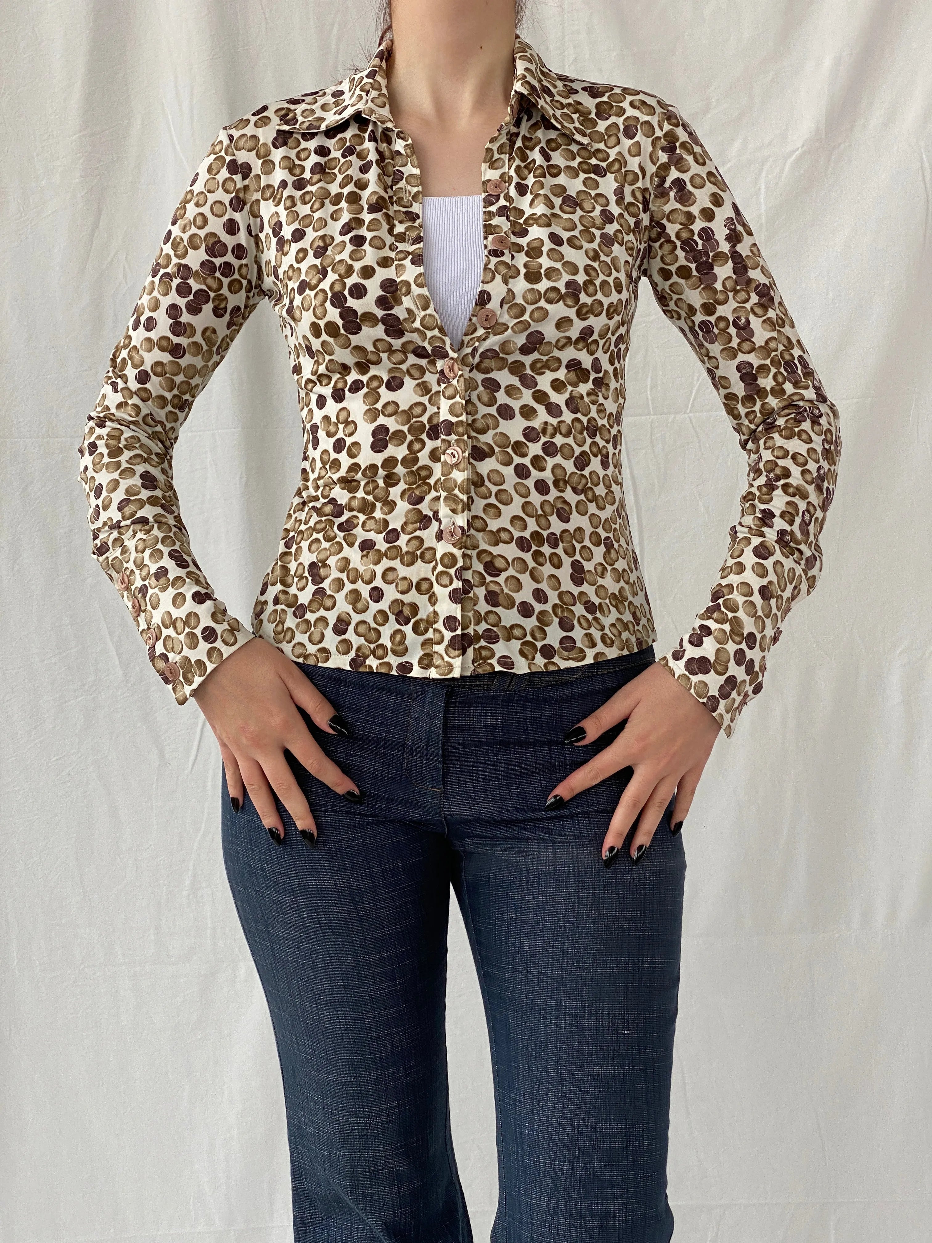 Vintage B&Z Fashion Tennis Ball Graphic Buttoned Women’s Long Sleeve Shirt - S - Balagan Vintage Full sleeve Shirt 00s, Ayah, full sleeve shirt, NEW IN, shirt, women shirt