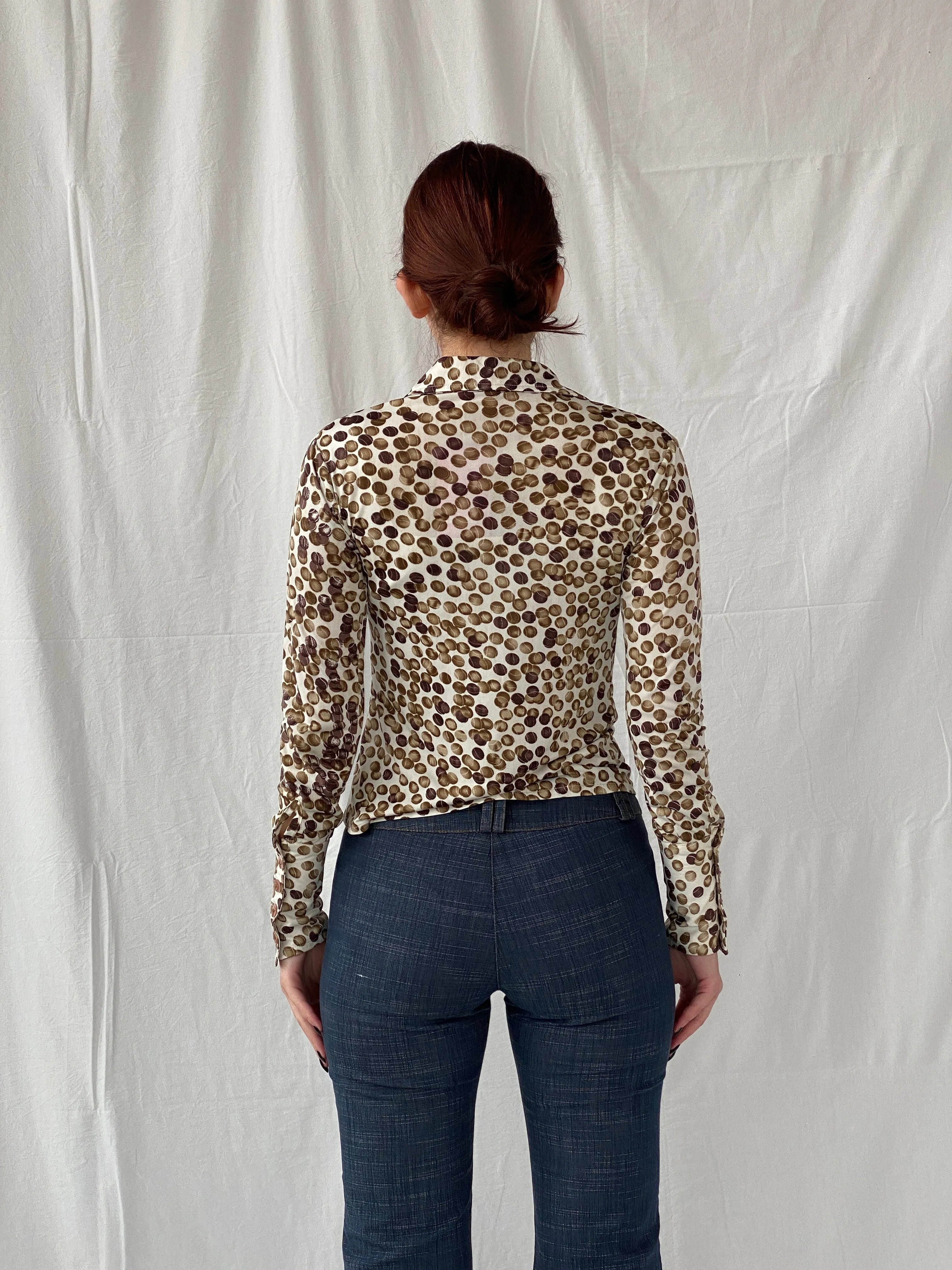 Vintage B&Z Fashion Tennis Ball Graphic Buttoned Women’s Long Sleeve Shirt - S - Balagan Vintage Full sleeve Shirt 00s, Ayah, full sleeve shirt, shirt, women shirt