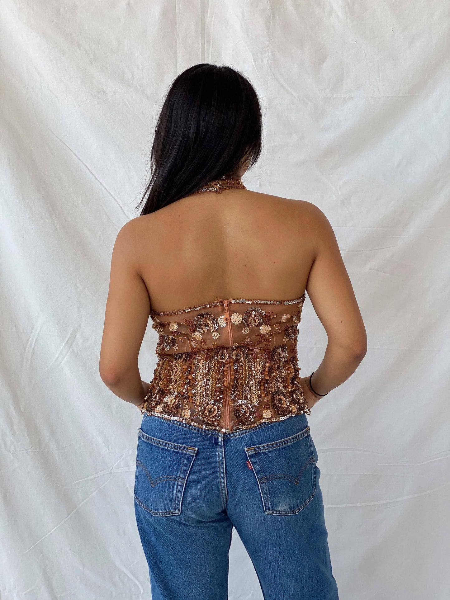 Vintage Beaded Sheer Halter Top - M - Balagan Vintage Halter Top 00s, beaded, formal, halter top, Lana, summer