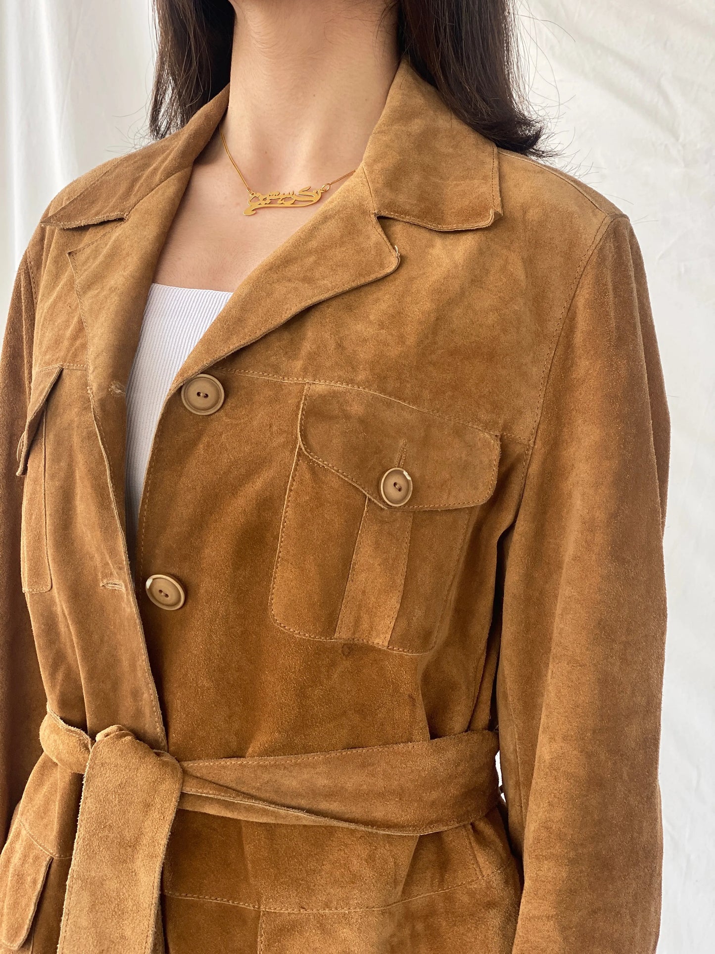 Vintage BELFE & BELFE Tan Genuine Suede Leather Buttoned Jacket - L - Balagan Vintage Coat 90s, brown leather, Christine, Coats&Jackets, genuine leather coat, leather coat, winter, Women's Leather Jackets