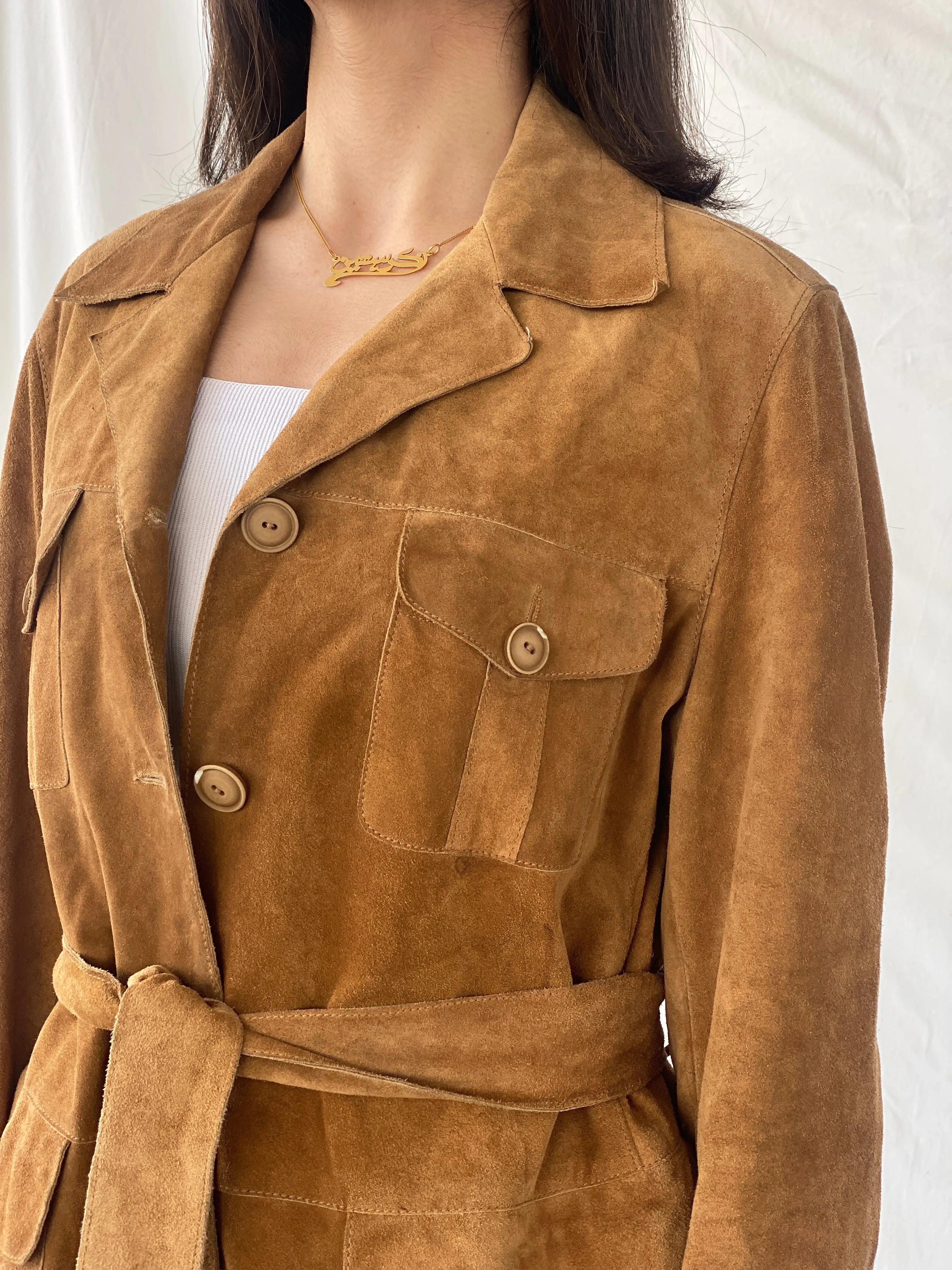 Vintage BELFE & BELFE Tan Genuine Suede Leather Buttoned Jacket - L - Balagan Vintage Coat 90s, brown leather, Christine, Coats&Jackets, genuine leather coat, leather coat, winter, Women's Leather Jackets