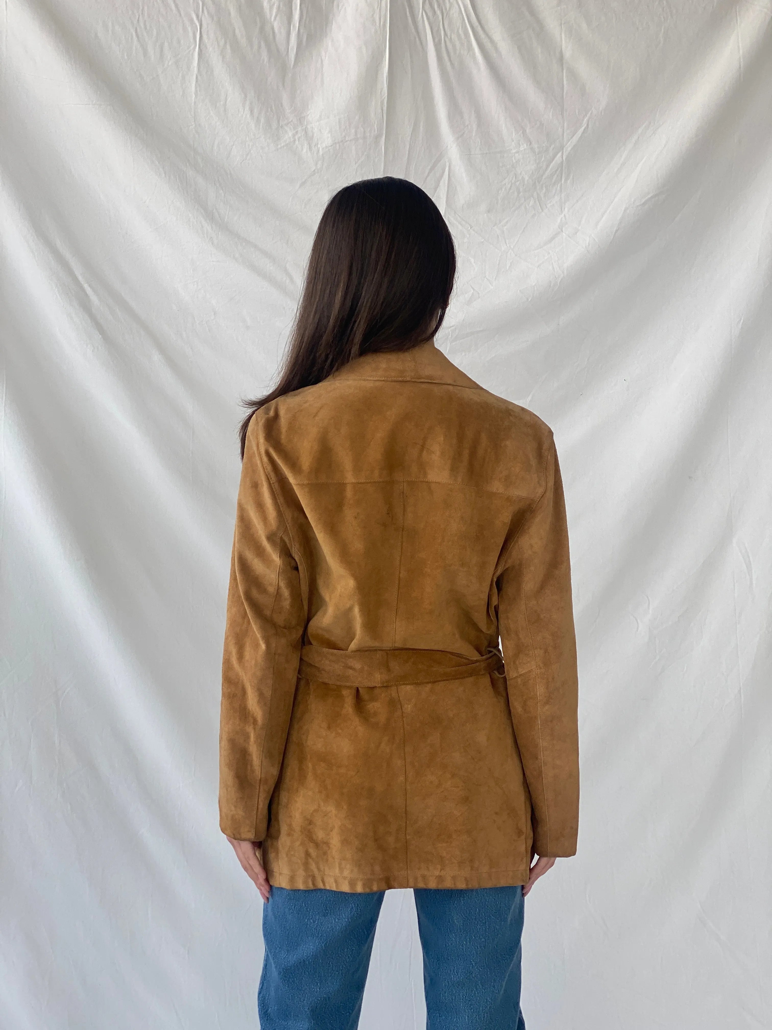 Vintage BELFE & BELFE Tan Genuine Suede Leather Buttoned Jacket - L - Balagan Vintage Coat 90s, brown leather, Christine, Coats&Jackets, genuine leather coat, leather coat, winter, Women's Leather Jackets