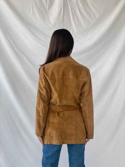 Vintage BELFE & BELFE Tan Genuine Suede Leather Buttoned Jacket - L - Balagan Vintage Coat 90s, brown leather, Christine, Coats&Jackets, genuine leather coat, leather coat, winter, Women's Leather Jackets