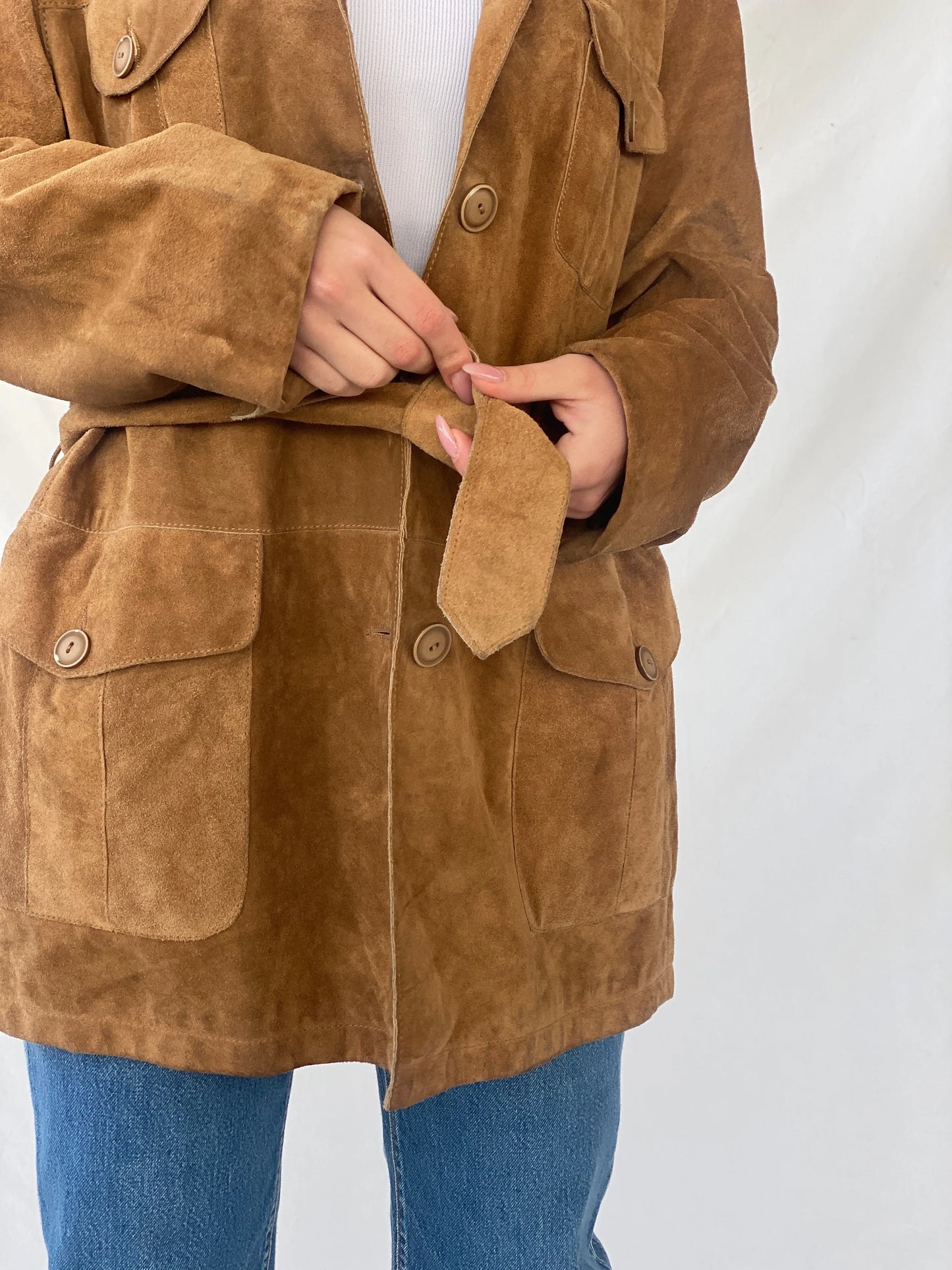 Vintage BELFE & BELFE Tan Genuine Suede Leather Buttoned Jacket - L - Balagan Vintage Coat 90s, brown leather, Christine, Coats&Jackets, genuine leather coat, leather coat, winter, Women's Leather Jackets