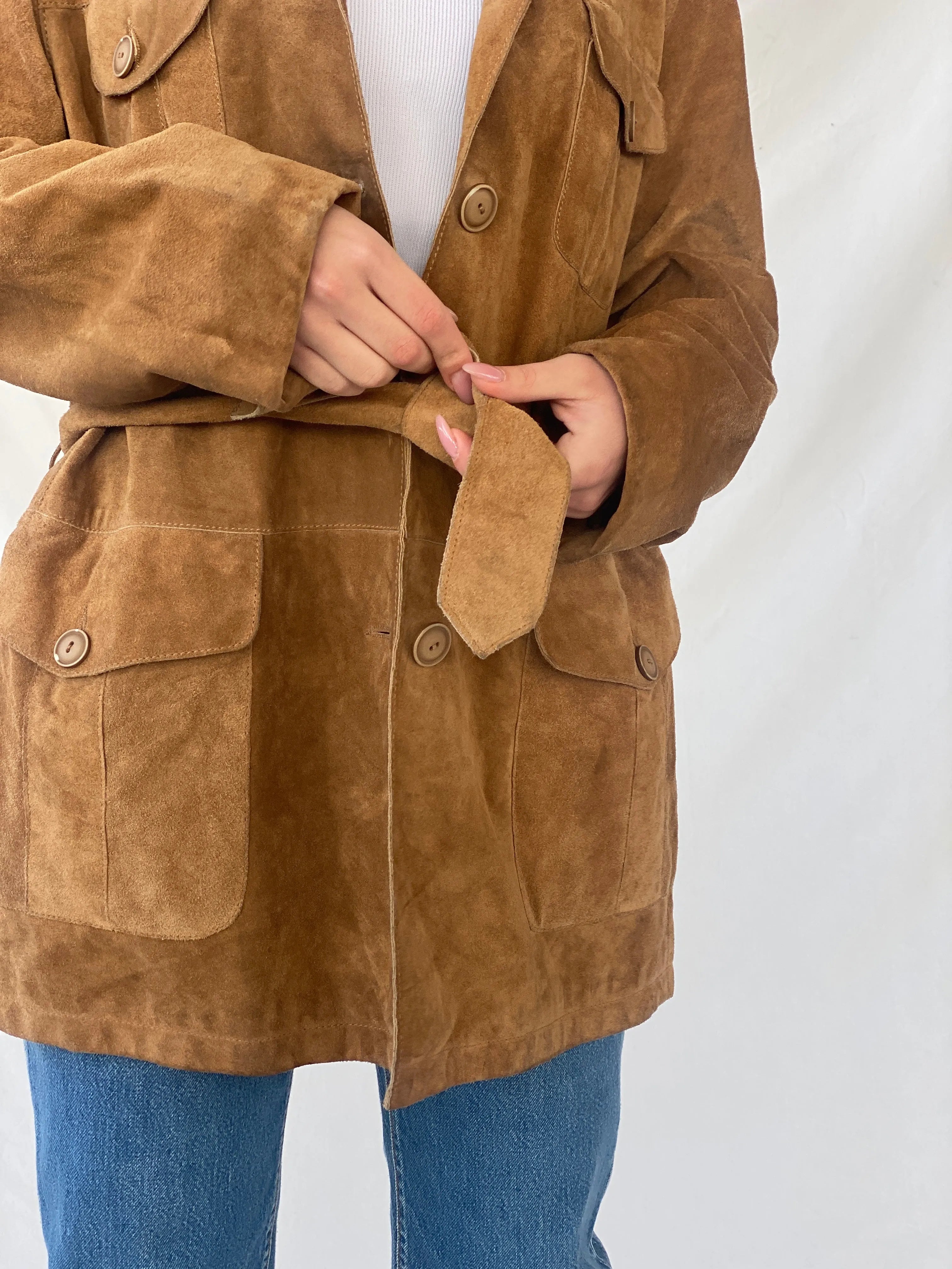 Vintage BELFE & BELFE Tan Genuine Suede Leather Buttoned Jacket - L - Balagan Vintage Coat 90s, brown leather, Christine, Coats&Jackets, genuine leather coat, leather coat, winter, Women's Leather Jackets