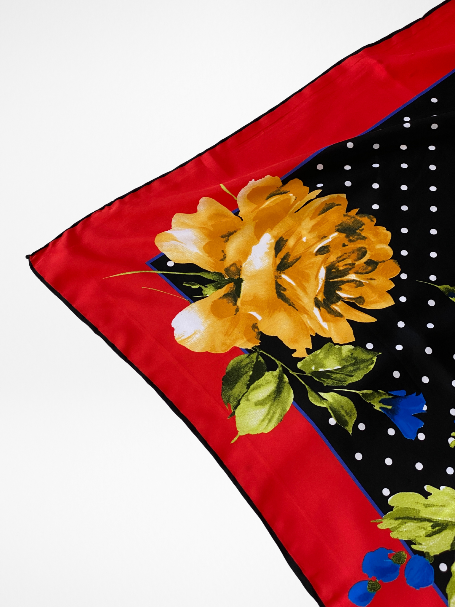 Vintage Berussa Red Polka Dot Black White Floral Satin Scarf - Balagan Vintage Scarf 00s, multicolored, NEW IN, scarf, summer