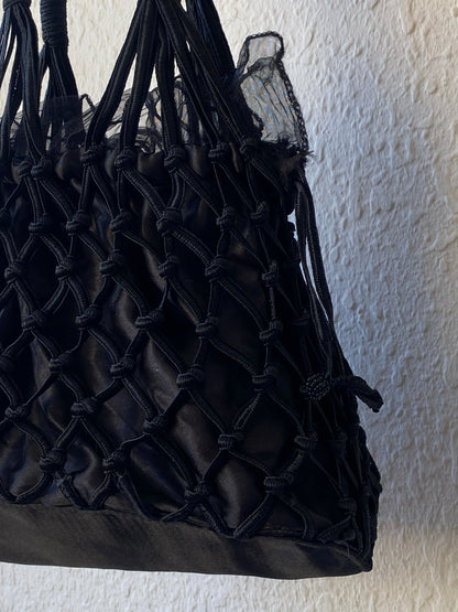 Vintage Black Macrame Woven Bridesmaid Tulle Lined Bag - Balagan Vintage Handbags 00s, bag, crochet, handbag