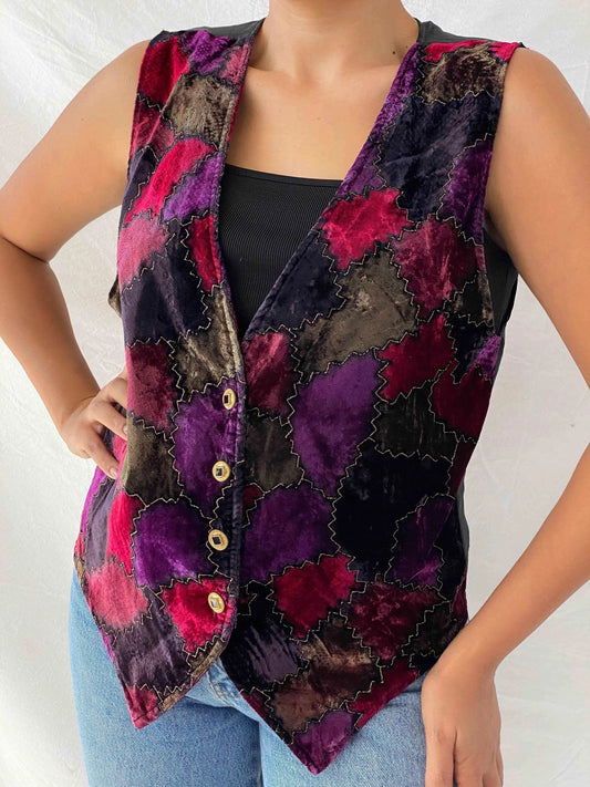 Vintage Blair Boutique Velvet Patchwork Vest - Balagan Vintage Vest 00s, 90s, Alaa