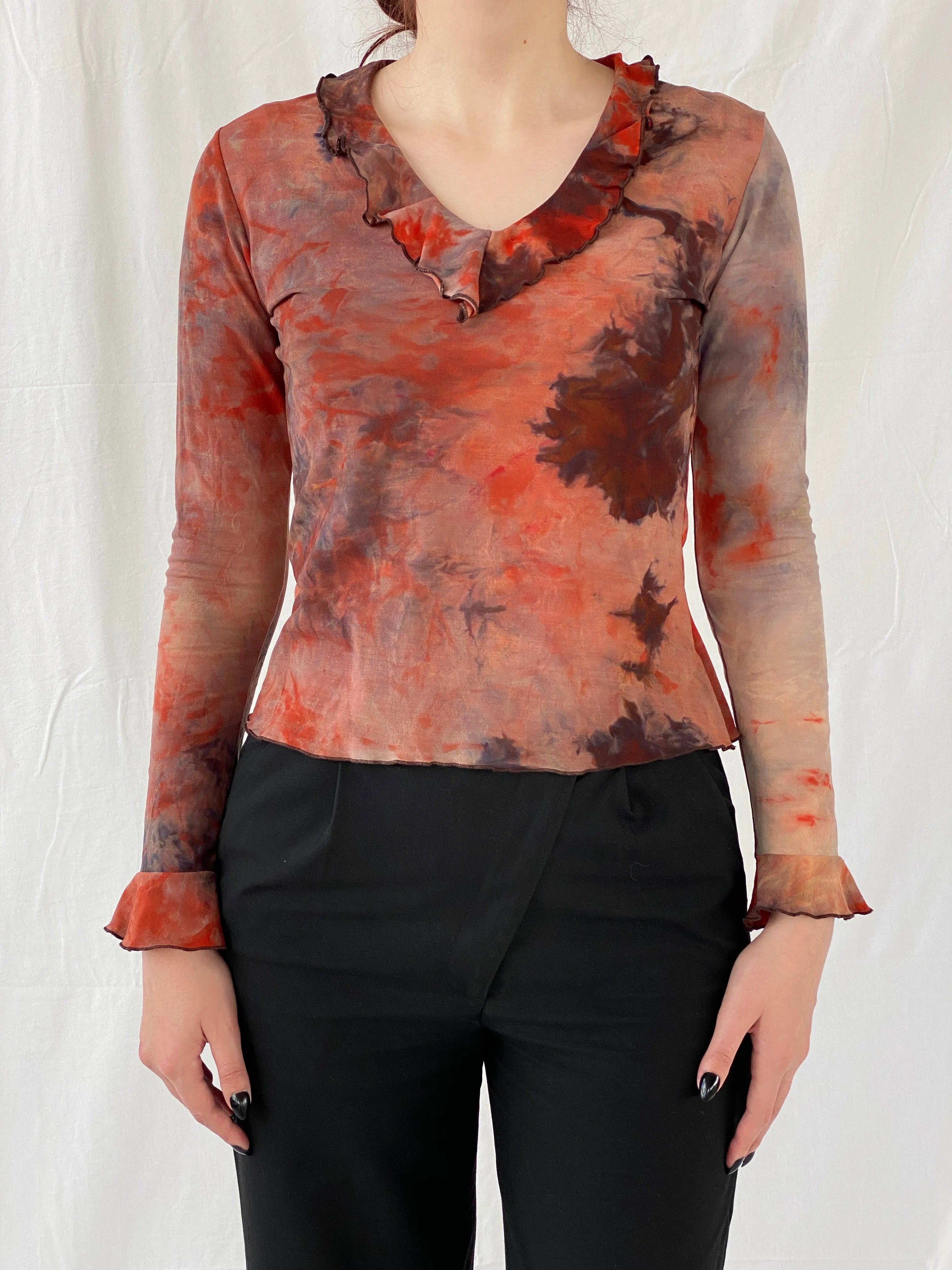 Vintage Blind Date Red Acid Flame Women’s Long Sleeve Top - L - Balagan Vintage Full Sleeve Top 00s, Ayah, graphic, graphic top, mesh top, Top, women top