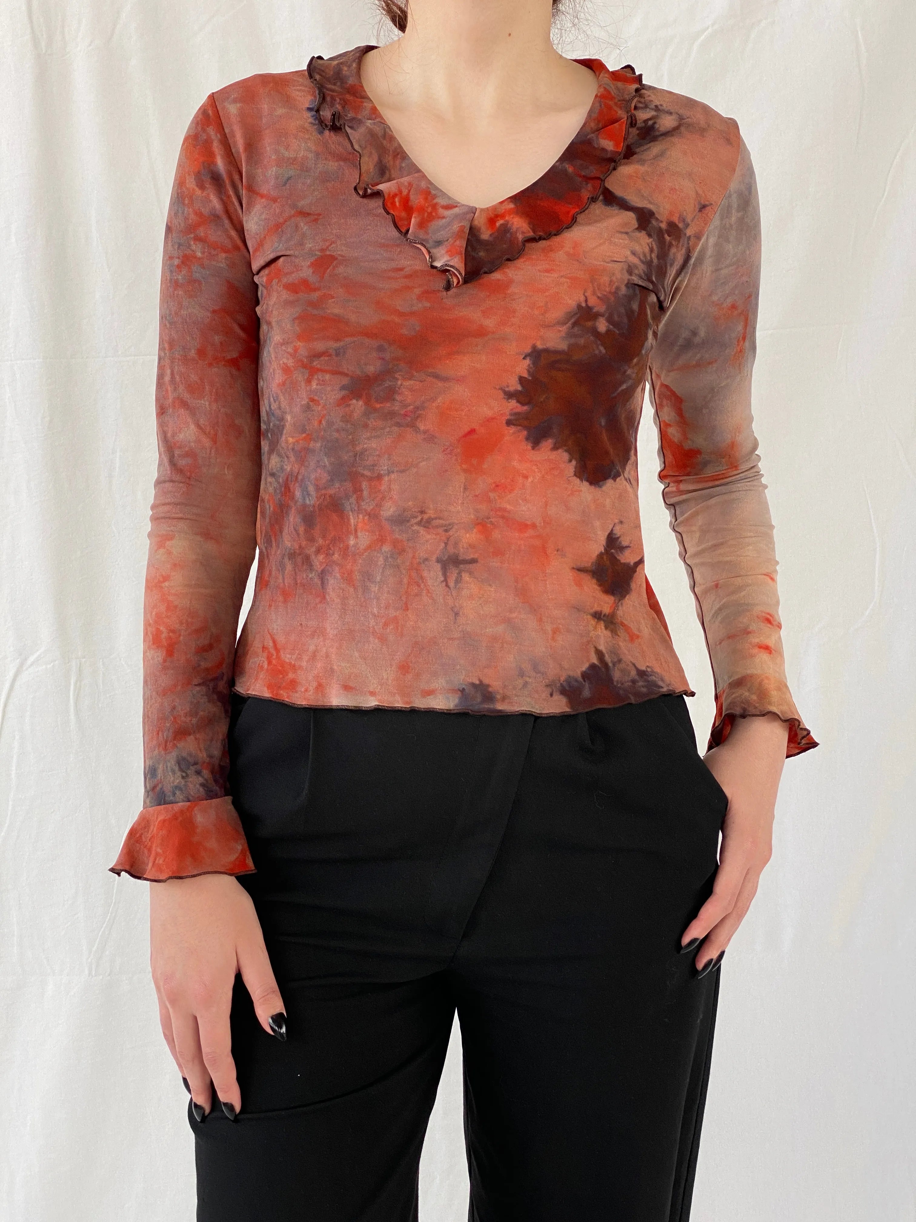 Vintage Blind Date Red Acid Flame Women’s Long Sleeve Top - L - Balagan Vintage Full Sleeve Top 00s, Ayah, graphic, graphic top, mesh top, Top, women top