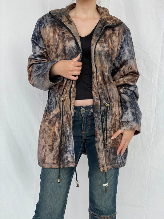 Vintage Blizard Glossy Snake Print Brown and Black Women’s Coat - L - Balagan Vintage Coat 00s, Ayah, coat, jacket, vintage coat