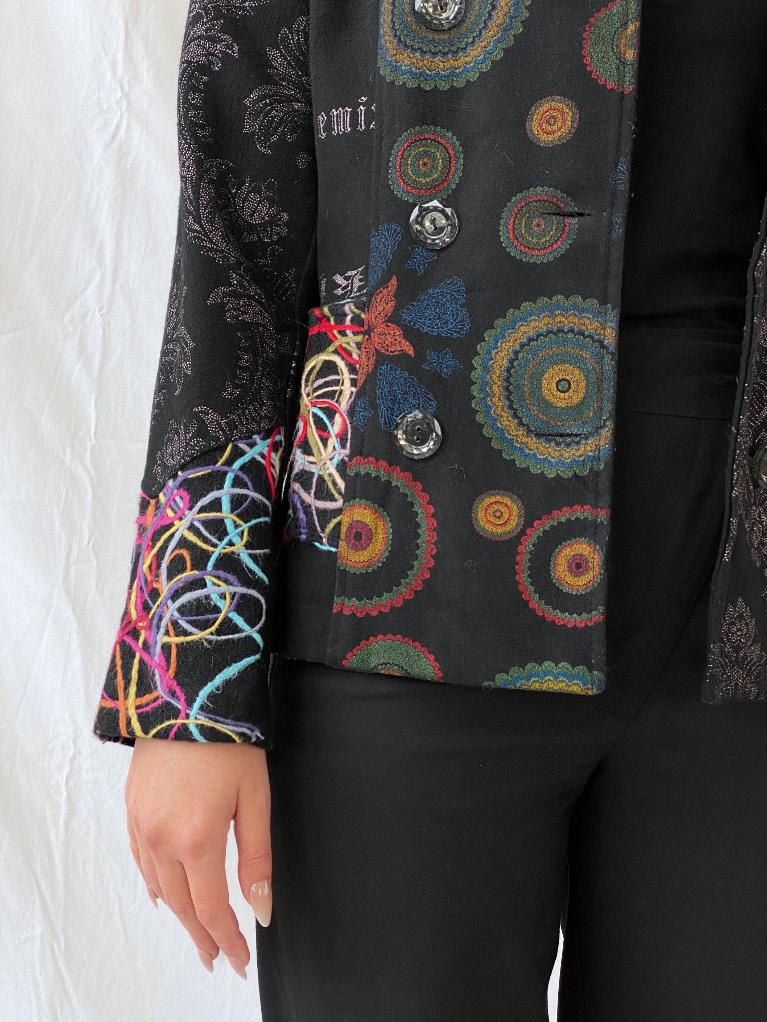 Vintage Boho Embroidered Wool Blend Black Women’s Jacket - M - Balagan Vintage Jacket 00s, 90s, Ayah, floral embroidery, full sleeve blazer, jacket, NEW IN