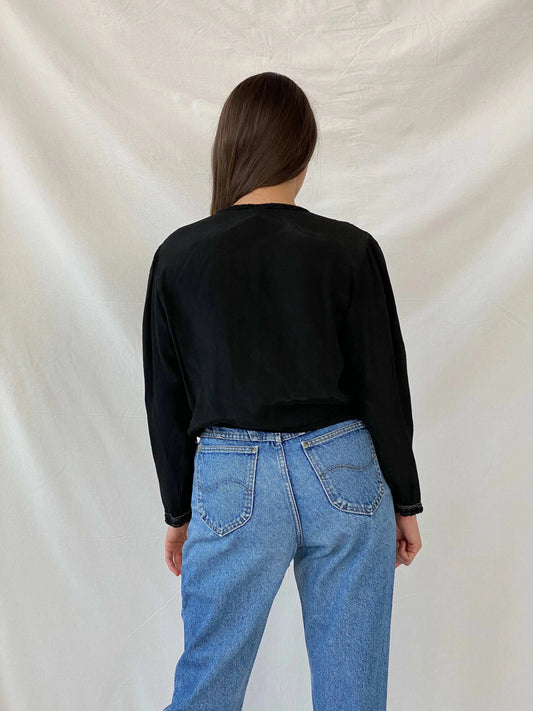 Vintage Boho Goth Black Long Sleeve Button Front Cropped Top - Balagan Vintage Full Sleeve Top Boho, full sleeve top, Mira, women top