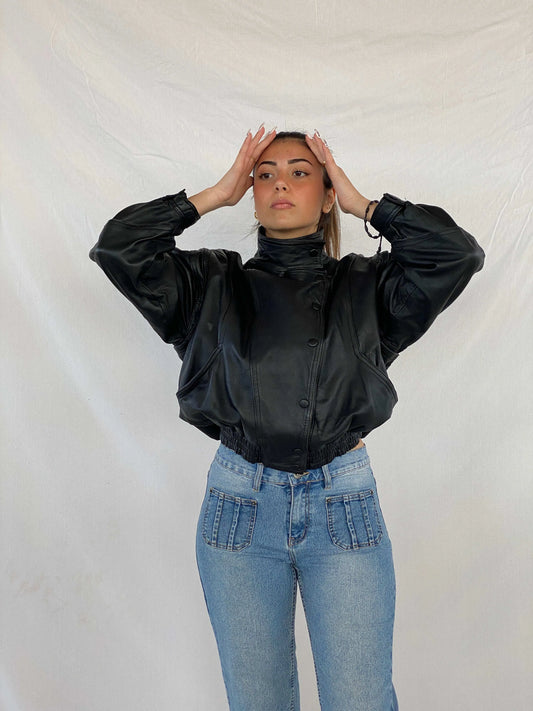 Vintage Bomber Style Genuine Leather Jacket - Balagan Vintage Leather Jacket 80s, 90s, genuine leather, genuine leather jacket, Juana