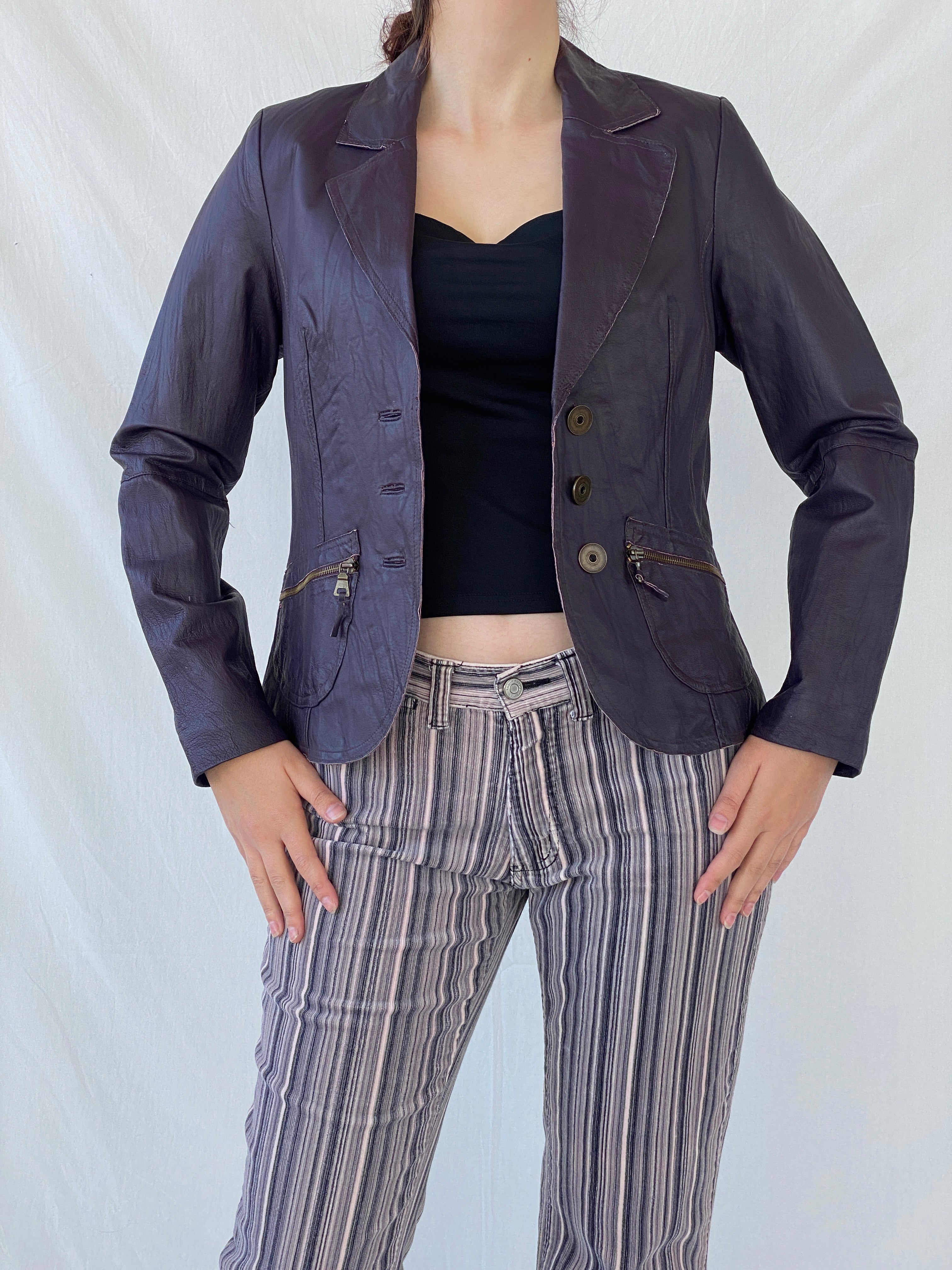 Vintage Bonita Purple Genuine Leather Women’s Blazer Jacket - S - Balagan Vintage Leather Jacket Ayah, genuine leather, genuine leather jacket, leather jacket, NEW IN, red leather