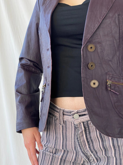 Vintage Bonita Purple Genuine Leather Women’s Blazer Jacket - S - Balagan Vintage Leather Jacket Ayah, Coats&Jackets, genuine leather, genuine leather jacket, leather jacket, red leather, Women's Blazers, Women's Leather Jackets