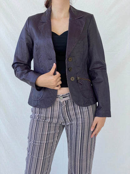 Vintage Bonita Purple Genuine Leather Women’s Blazer Jacket - S - Balagan Vintage Leather Jacket Ayah, Coats&Jackets, genuine leather, genuine leather jacket, leather jacket, red leather, Women's Blazers, Women's Leather Jackets