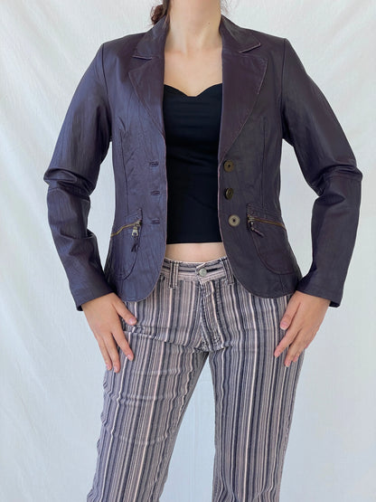 Vintage Bonita Purple Genuine Leather Women’s Blazer Jacket - S - Balagan Vintage Leather Jacket Ayah, Coats&Jackets, genuine leather, genuine leather jacket, leather jacket, red leather, Women's Blazers, Women's Leather Jackets