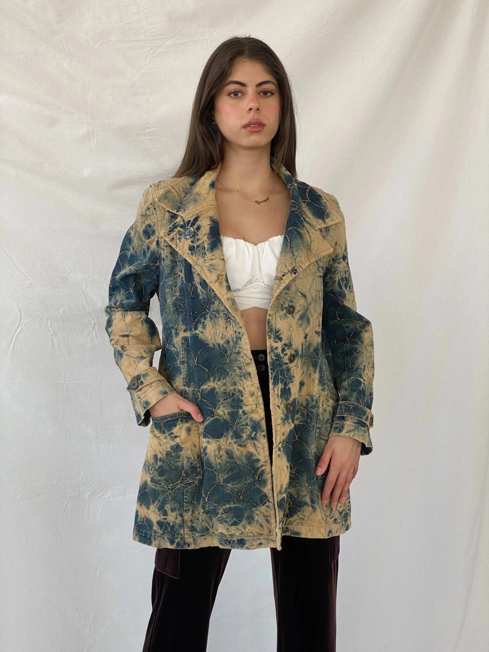 Vintage Bovona Tie Dyed Denim Coat - L - Balagan Vintage Denim Jacket 00s, Coats&Jackets, denim, denim jacket, Mira, Women's Coats, Women's Denim Jackets