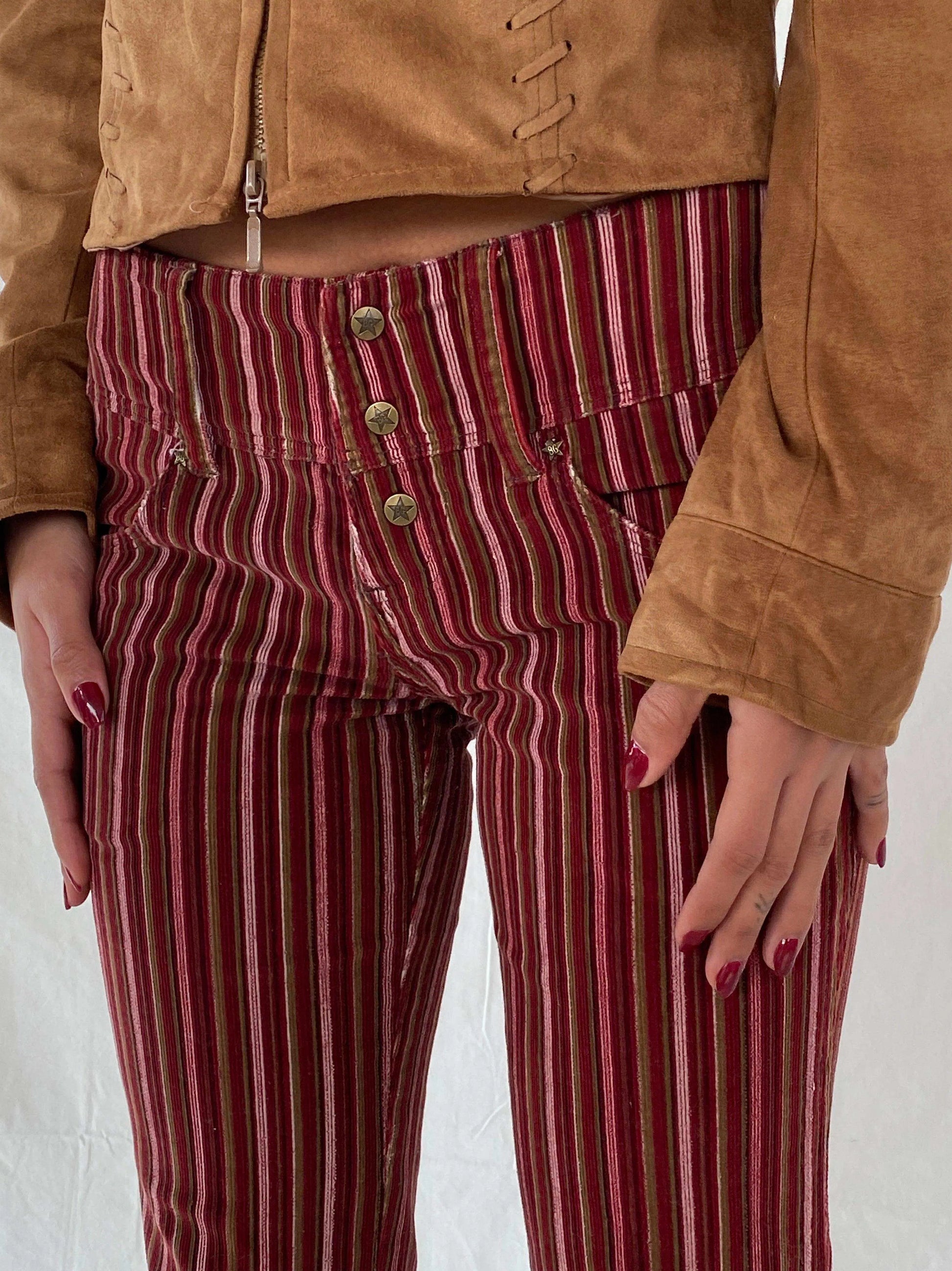 Vintage Bubblegum USA Striped Low Rise Corduroy Flare Pants - Balagan Vintage Corduroy Pants 00s, corduroy, corduroy pants, Tojan