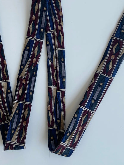 Vintage Cape Cod Neckwear Men’s Silk Navy Tribal Print Tie - Balagan Vintage Ties crazy print, graphic, graphic ties, printed ties, tie, vintage, vintage ties