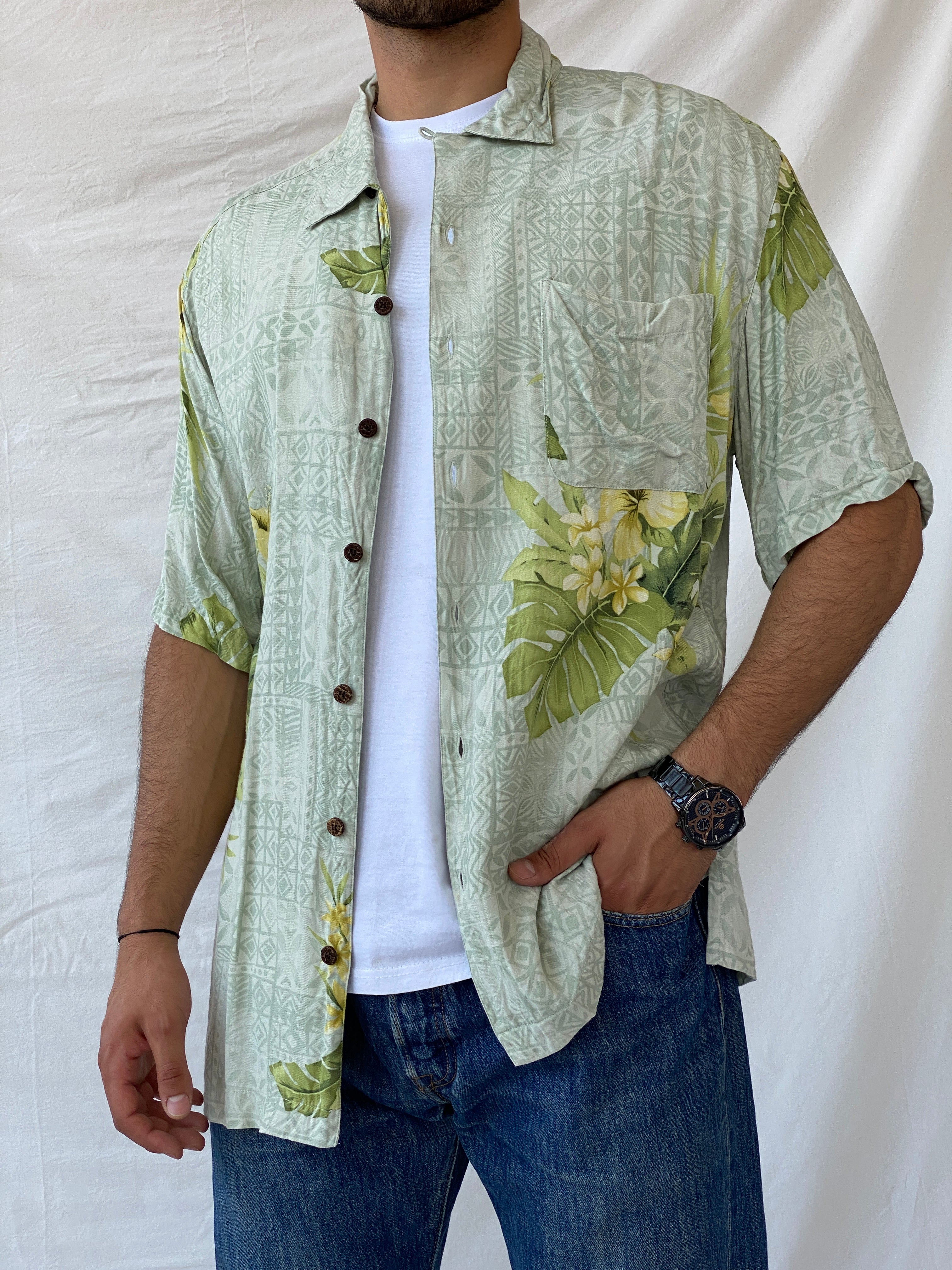 Vintage Caribbean Joe Hawaiian Print Men‘s Shirt - XL - Balagan Vintage Half Sleeve Shirt 90s, floral, floral print, half sleeve shirt, mens shirt, printed shirt, Ramez