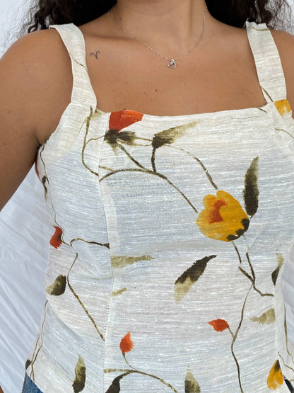Vintage Carla Berti Linen Floral Top - Size XL - Balagan Vintage Sleeveless Top 00s, 90s, Dina, floral top, sleeveless top