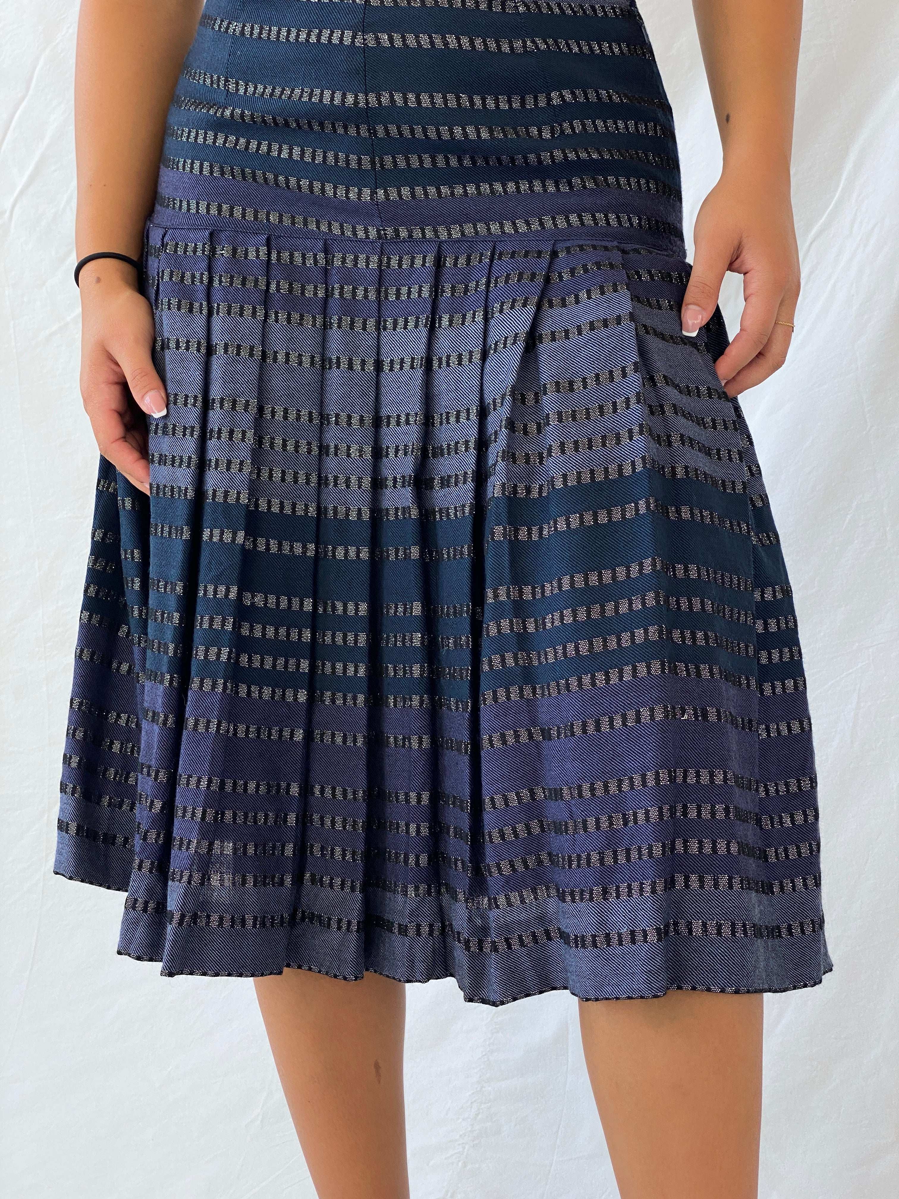 Vintage Carla Carini Blue And Black Pleated Midi Skirt - S - Balagan Vintage Midi Skirt 00s, Lana, midi skirt, shimmer, summer