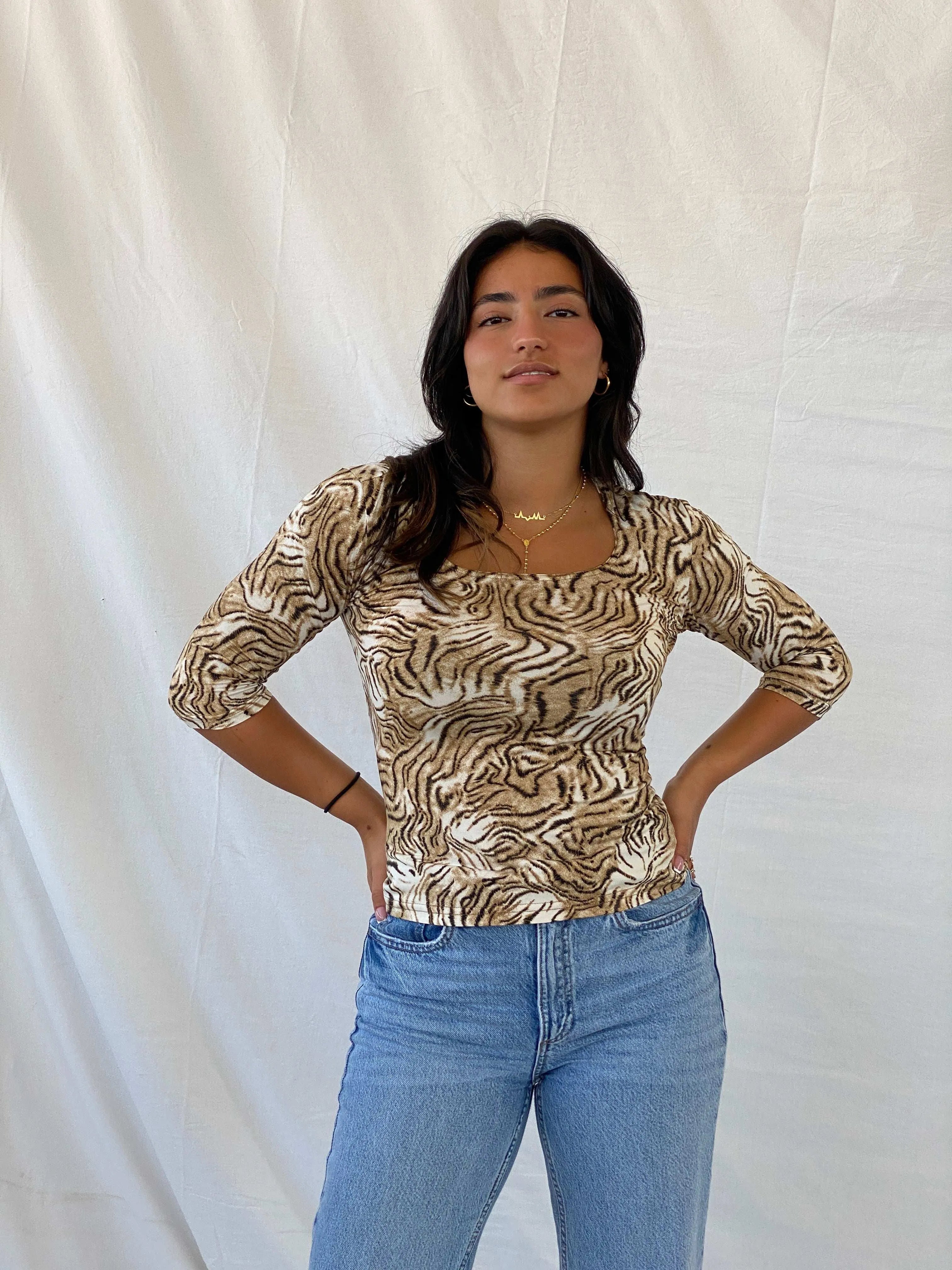 Vintage CDW Cheetah Print 3/4 Sleeve Top - M - Balagan Vintage Full Sleeve Top 90s, Lana, summer